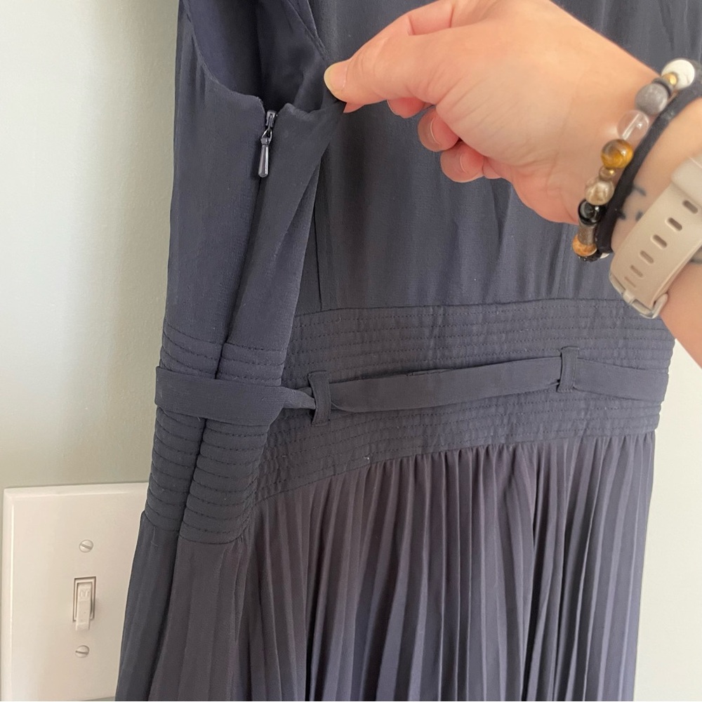 Anthropologie Leifsdottir Navy Merle Silk Pleated Midi Dress - Picture 10 of 12